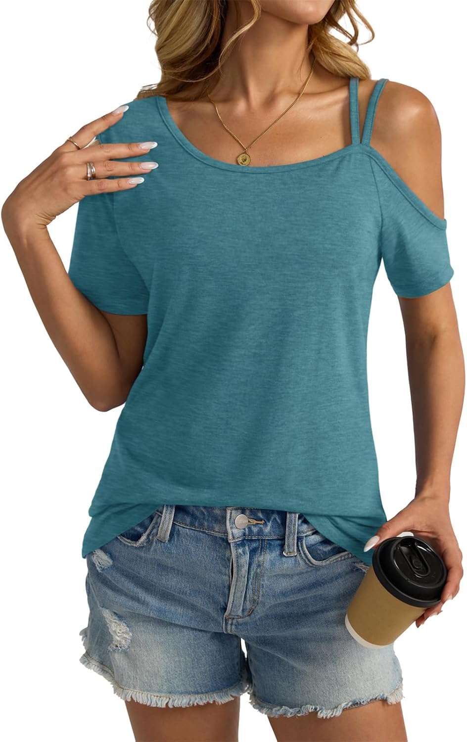 Womens Cold Shoulder Tops Sexy Short Sleeve T Shirts Summer Outfits Clothes 2025 - Image 3