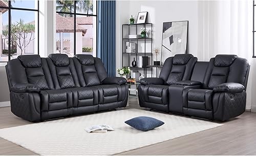 Miniatura 14 de EBELLO Sofá Reclinable Manual Loveseat de Cuero Sintético, Sillón Sofá Reclinable de 2 Asientos con Consola Central, Almacenamiento Oculto y