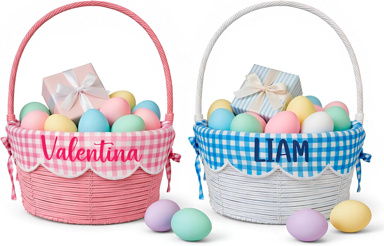 Personalized Easter Basket for Kids, Boys & Girls - Custom Easter Basket with Name, Large White Woven Easter Egg Basket with Liner & Handle Customizable for Easter Hunts | Gifts for Easter USA