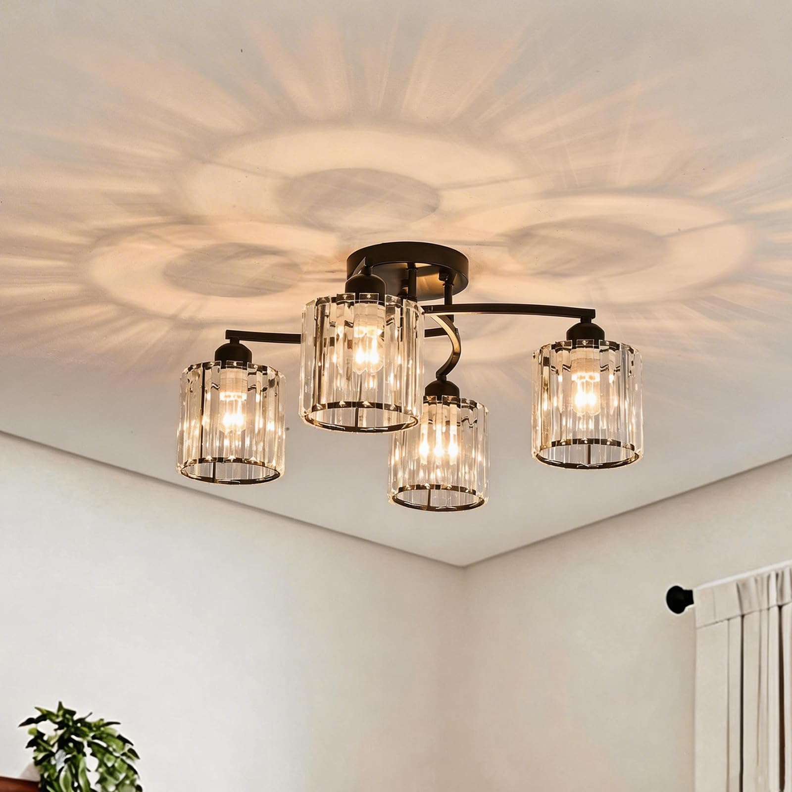 ALYRTESPL Modern Chandelier, 4 Lights Ceiling Light Glass Shades Ceiling Lighting Fixture for Bedroom, Living Room,Dining Room, Kitchen,Hallway (Black)