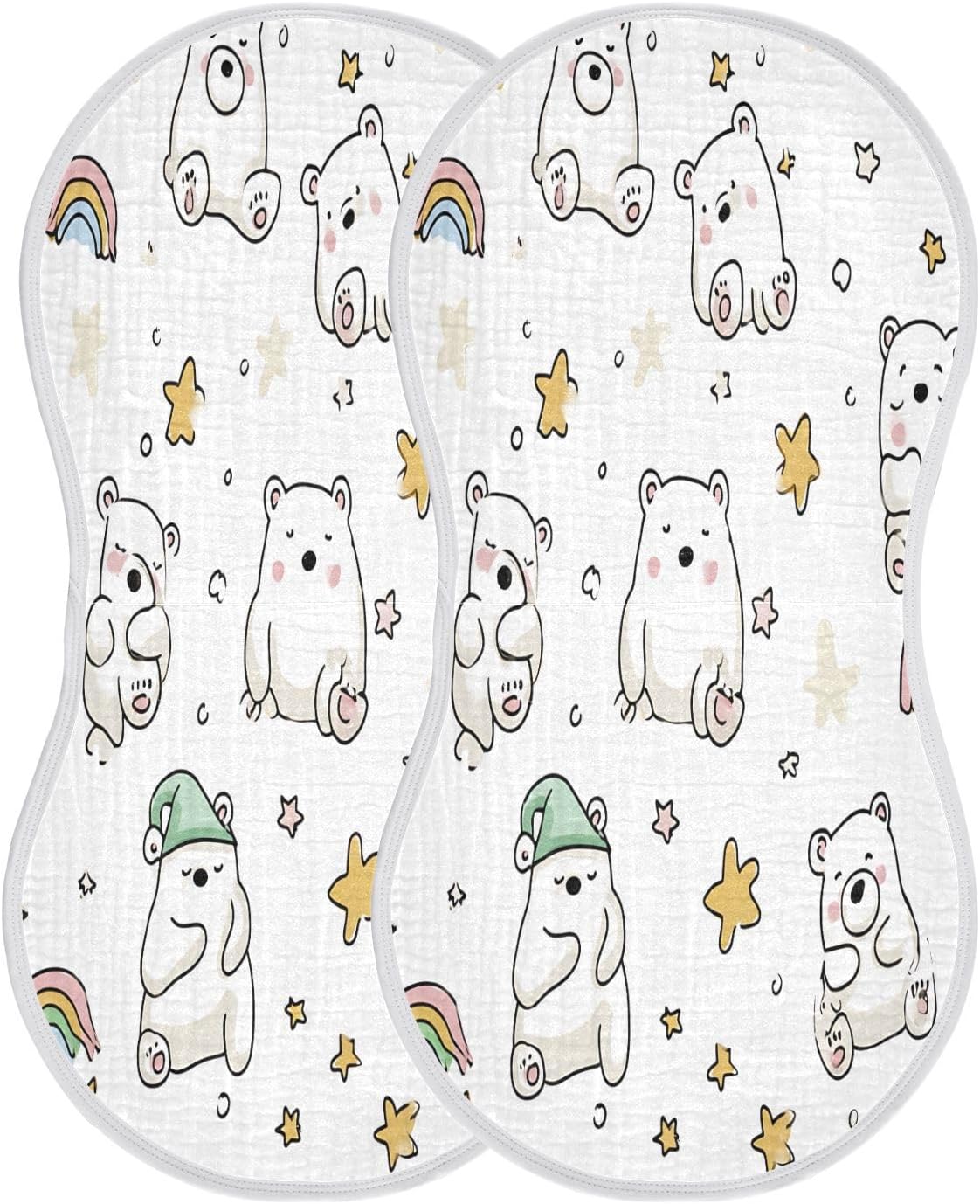 Soft Cute Bear Star Rainbow Pattern Baby Burp Cloths -4Pcs Soft Absorbent Muslin Washcloths Bibs Face Towel for Newborn Boys Girls 22 x 11 Inch