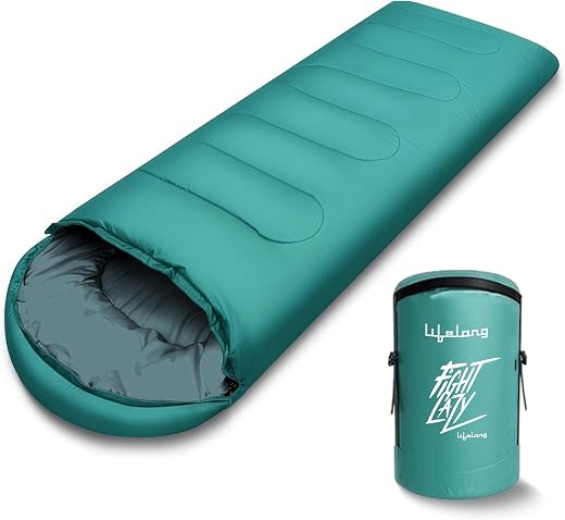 Lifelong Sleeping Bag for Adults | Winter Sleeping Bags Certified for Temperatures +10°C | Mummy Shape Foldable Camping Sleeping Bag Height | Travel Accessory for Camping, Hiking, Trekking (Turquoise)