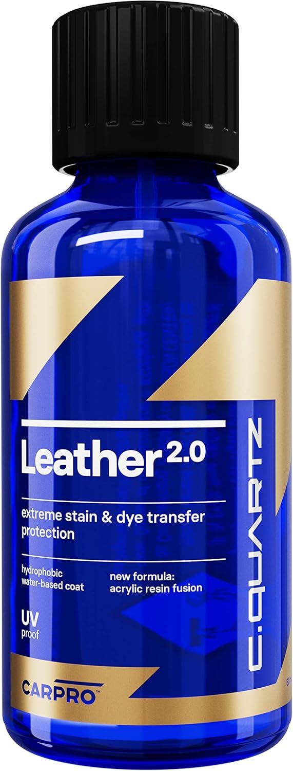 CARPRO CQUARTZ Leather 2.0 - Kit - Hydrophobic & Oil Phobic, Safe on All Car Leather, Resistance to UV, Denim Dye Coloring, Abrasion and Stains (30ml Kit)