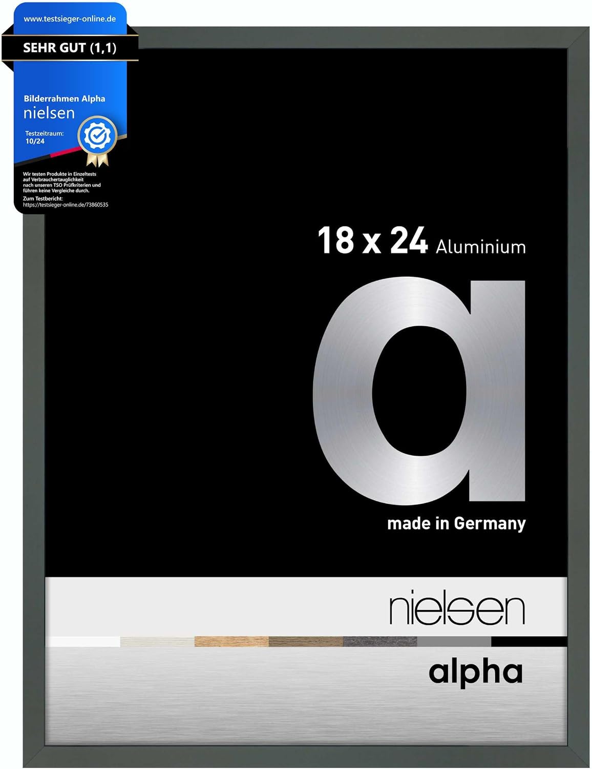 nielsen Alpha Picture Frame 18 x 24 cm Aluminium Glossy Platinum Photo Frame for Standing and Hanging in Portrait and Landscape Format Real Glass Alpha