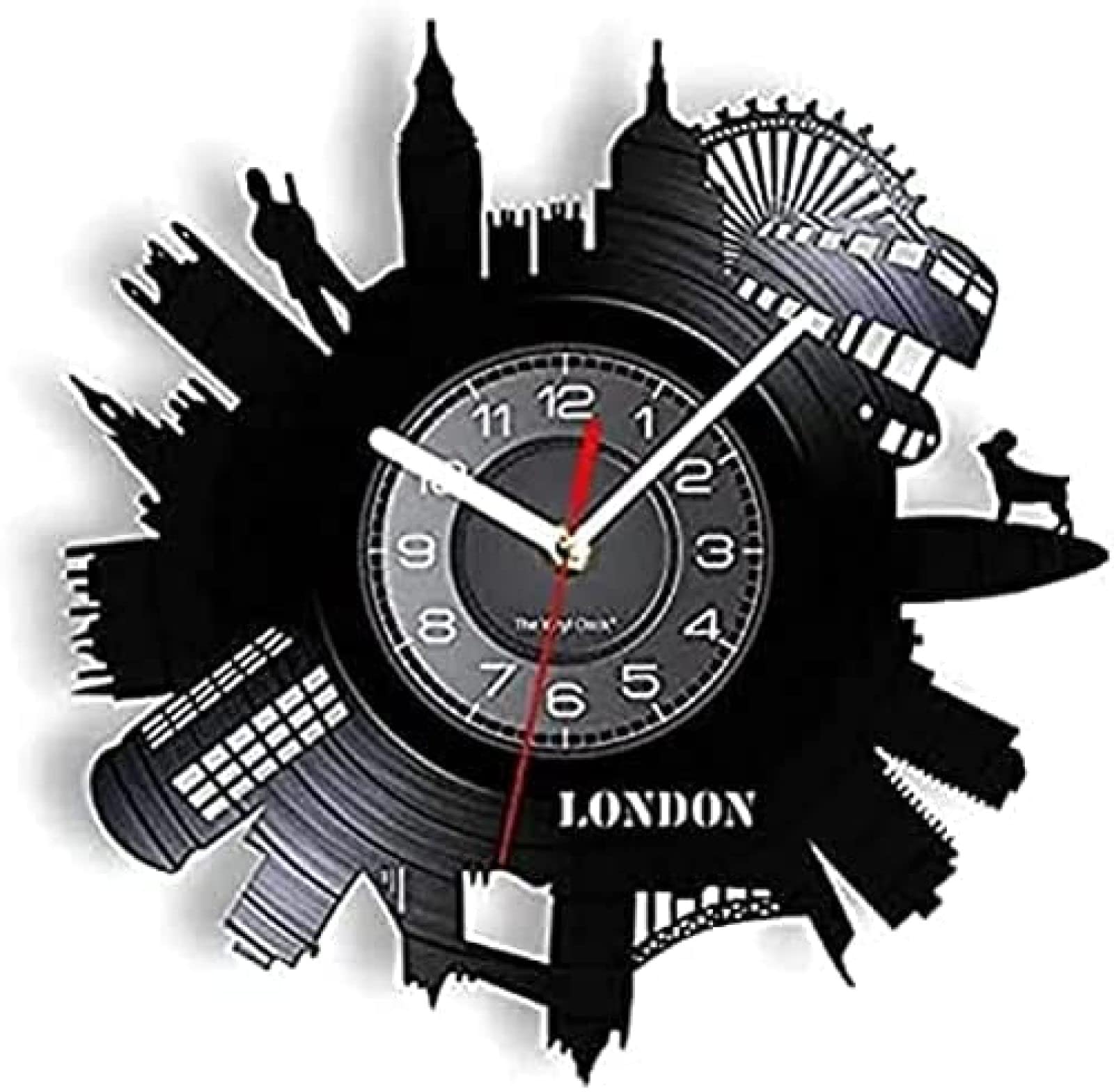 Horloge murale ronde London paysage urbain en disque vinyle découpé au laser