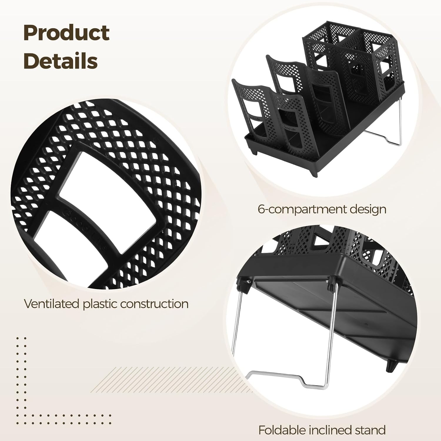 Joyibay Black Foldable 6-Compartment Coffee Cup Holder, Metal Stand & Tray