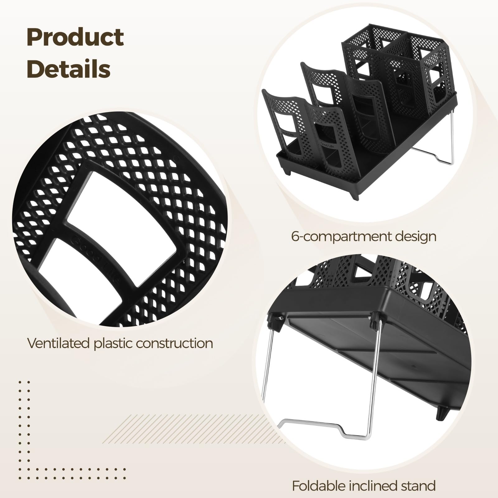 Distributeur de tasses et couvercles, présentoir pliable noir à 6 compartiments avec plateau, organisateur de gobelets en papier pour cuisine, bureau, station café, support de comptoir en métal