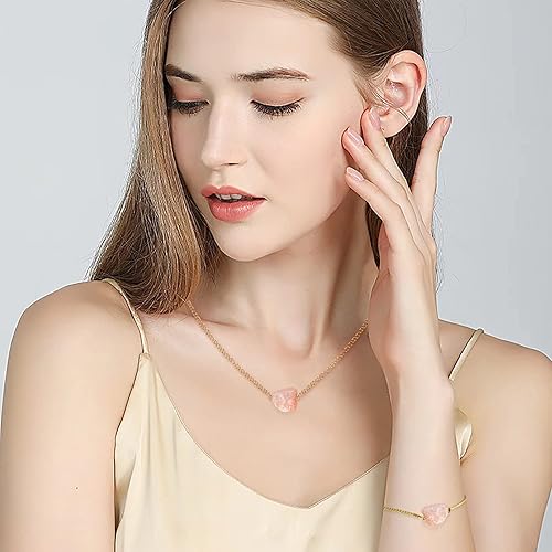 Miniatura 4 de Rose Quartz Bracelet - Natural Raw Stone Pendant Bracelet Spiritual for Women Healing Crystal Bracelets with 14K Gold Plated Chain Reiki Spiritual