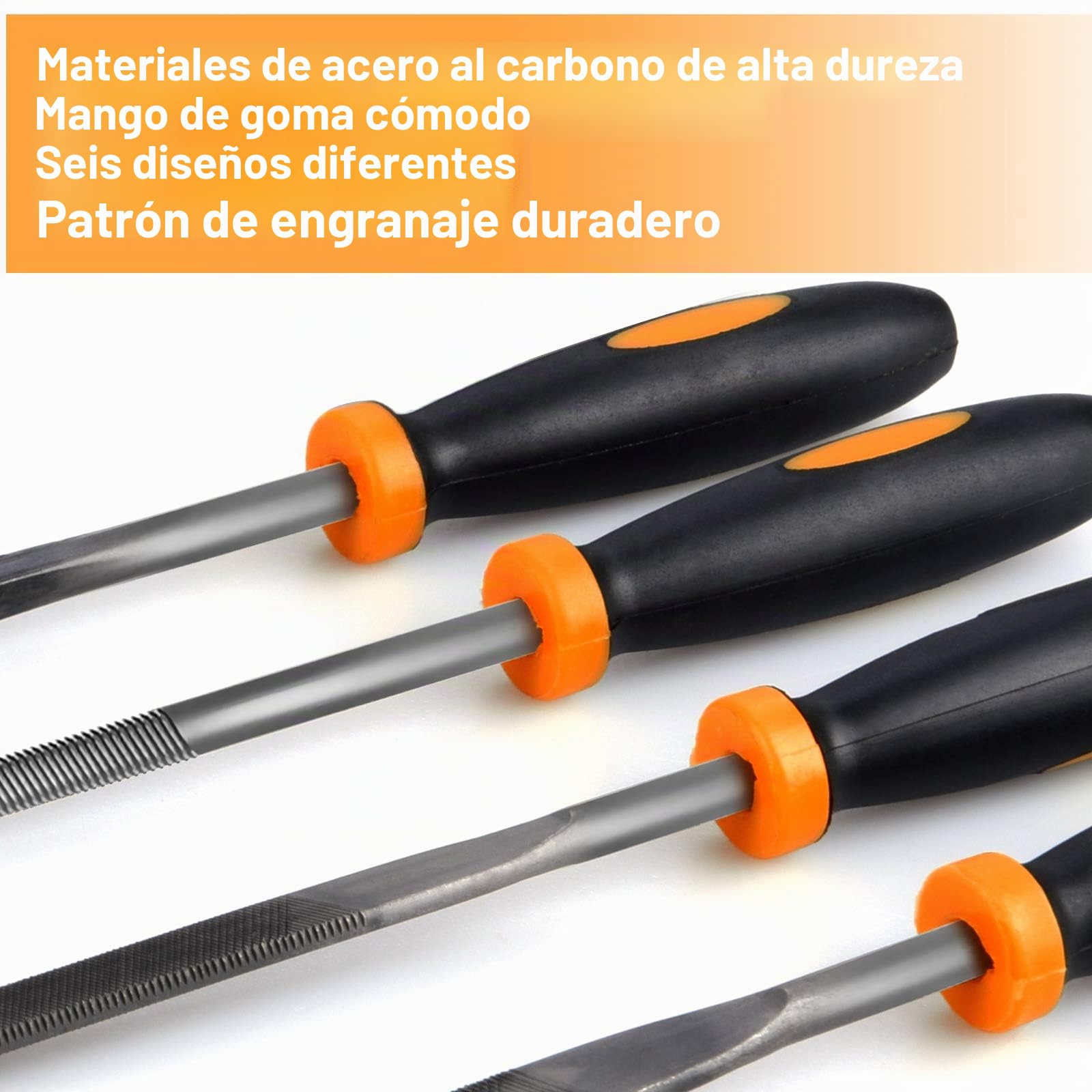 6 Pcs Juego de limas y escofinas,Preciva Juego de limas multiusos en acero con alto contenido de carbono incluye lima plana,triángulo,semirredondas,redondas,para metal,madera etc