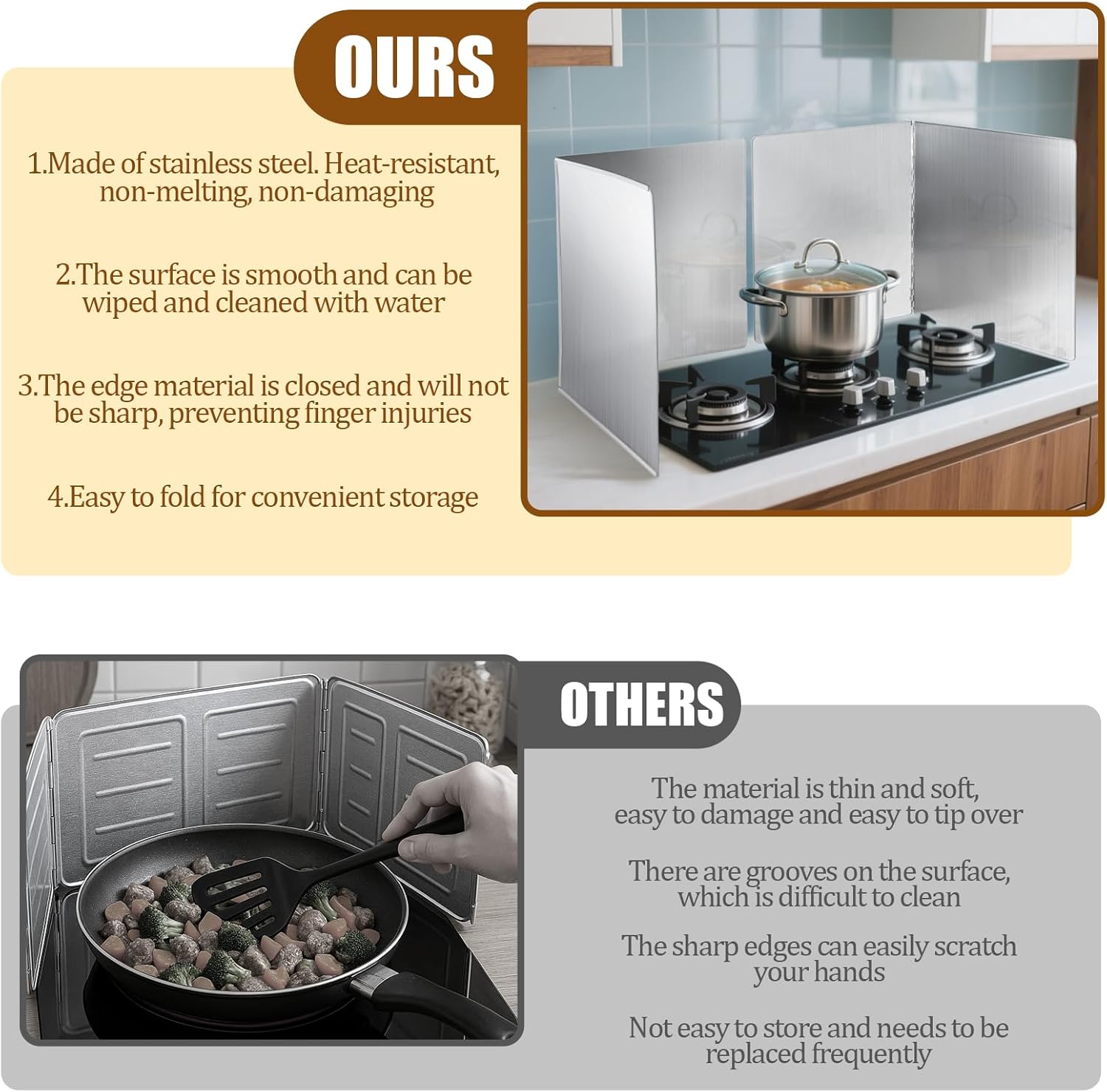 2 Pcs Splatter Guard Grease Splatter Screens Stainless Steel 2 Sided Foldable Splash Metal Panel Backsplash Protector for Cooking