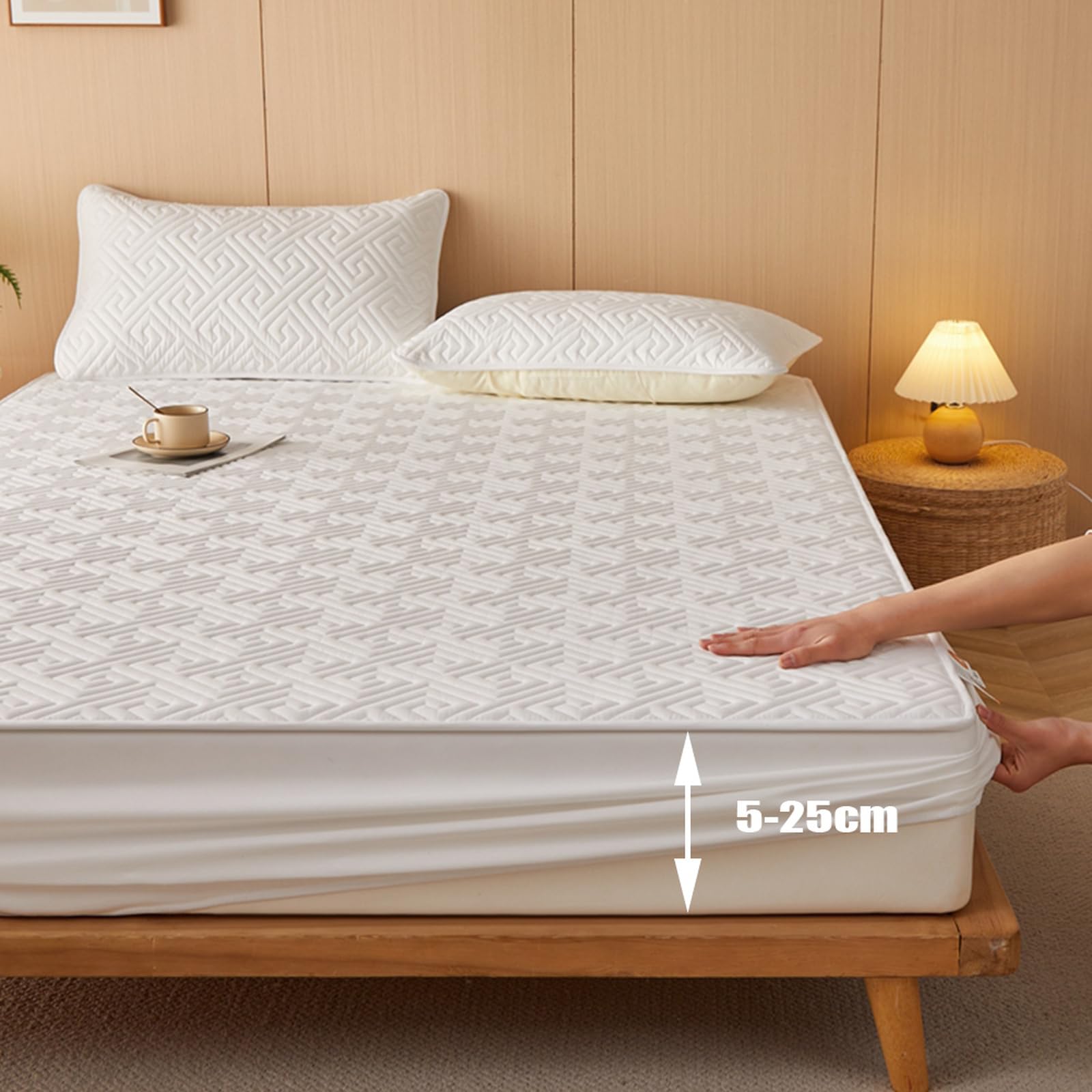 Lenzuolo con angoli extra profondi e impermeabile, 200 x 220 cm + federa da 30 cm, coprimaterasso in spugna per la massima protezione e comfort del letto