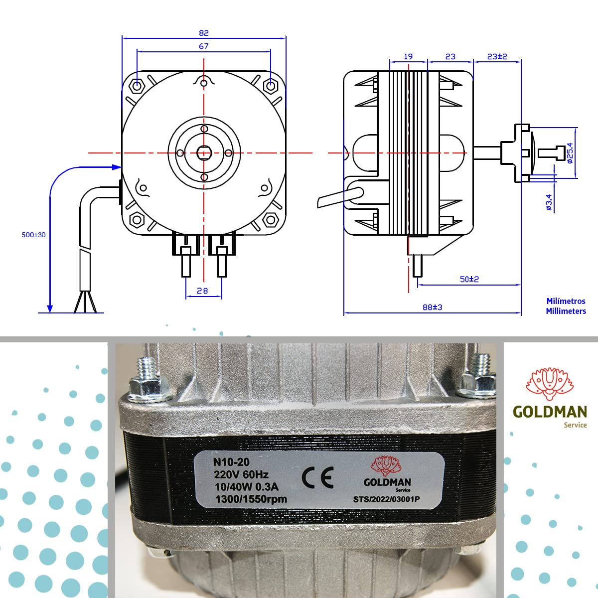 GOLDMAN SERVICE Kit Motore fan ventola per portabottiglie frigorifero 10 W con supporto e pale per congelatore verticale camera frigorifero industriale compatibile con grandi marche