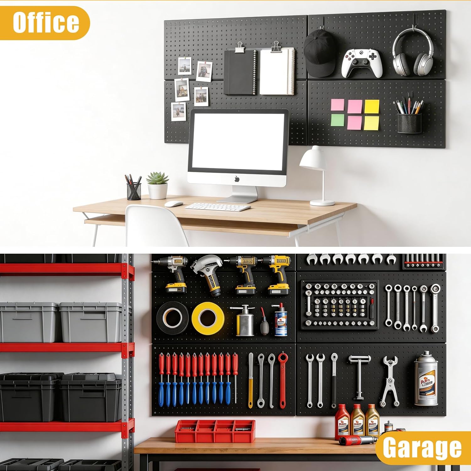Peg Board, 4 Pack 12x24 inch Metal Pegboard Panels Pegboards wall Organizer, Heavy Duty Peg Board with Hooks for Walls Home, Garage Tool Storage, Office, Craft Room, Kitchen