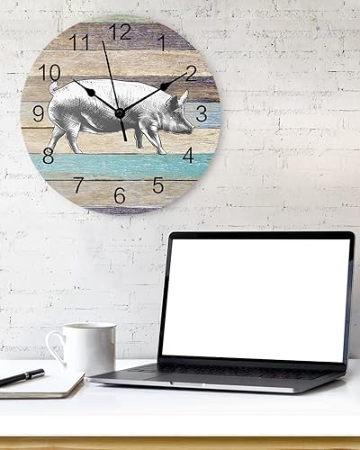 Miniatura 2 de Reloj de pared de PVC con diseño de cerdo de granja, silencioso, sin tictac, funciona con pilas, reloj redondo para el hogar, sala de estar,