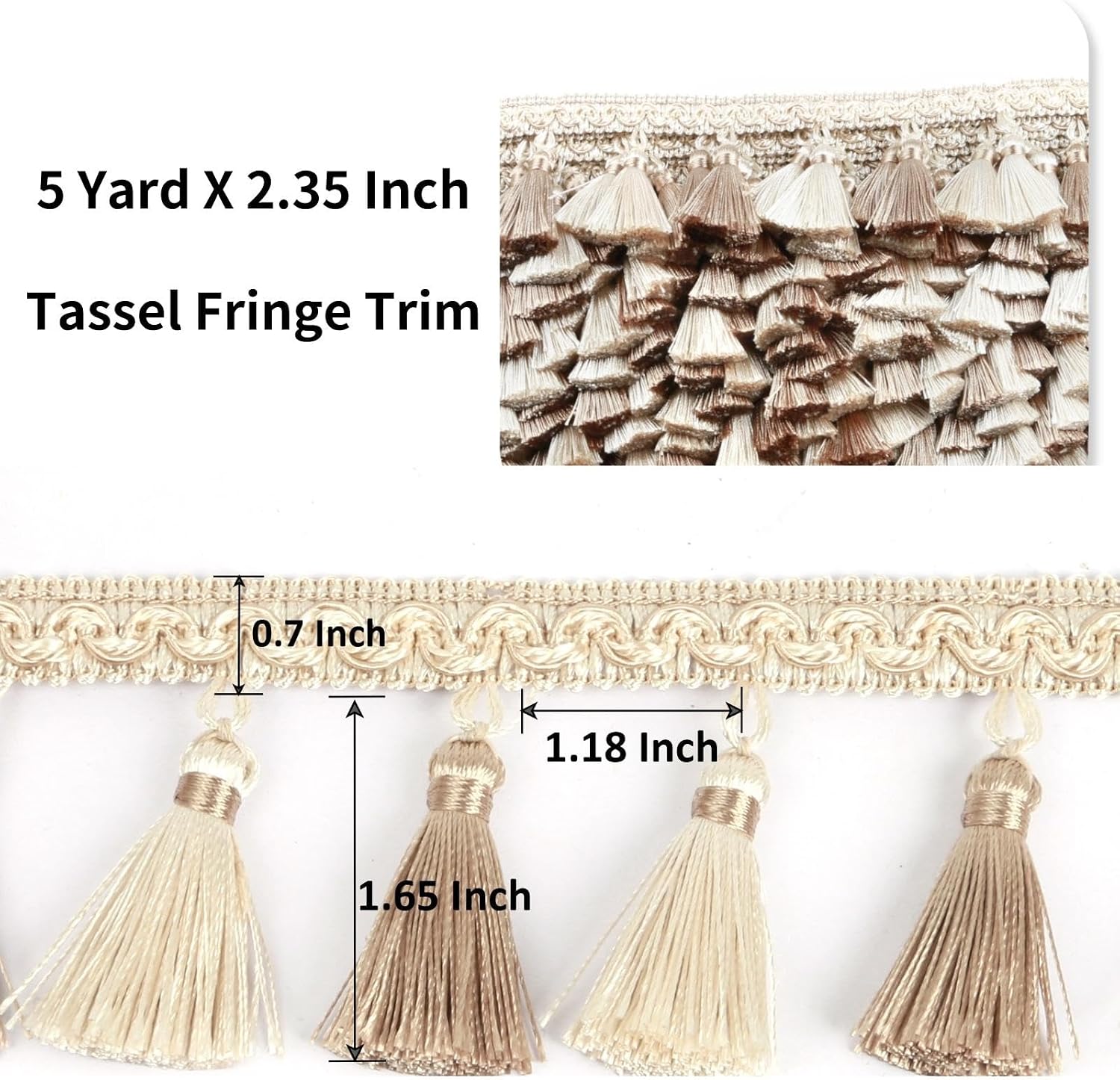 Tassel Fringe Trim 5.25 Yard x 2.56 Inches Luxury Handmade Beaded Tassel Fringing Trimmings for Curtain Sofa Dress Decor DIY Tassel Fabric Ribbon Trimming