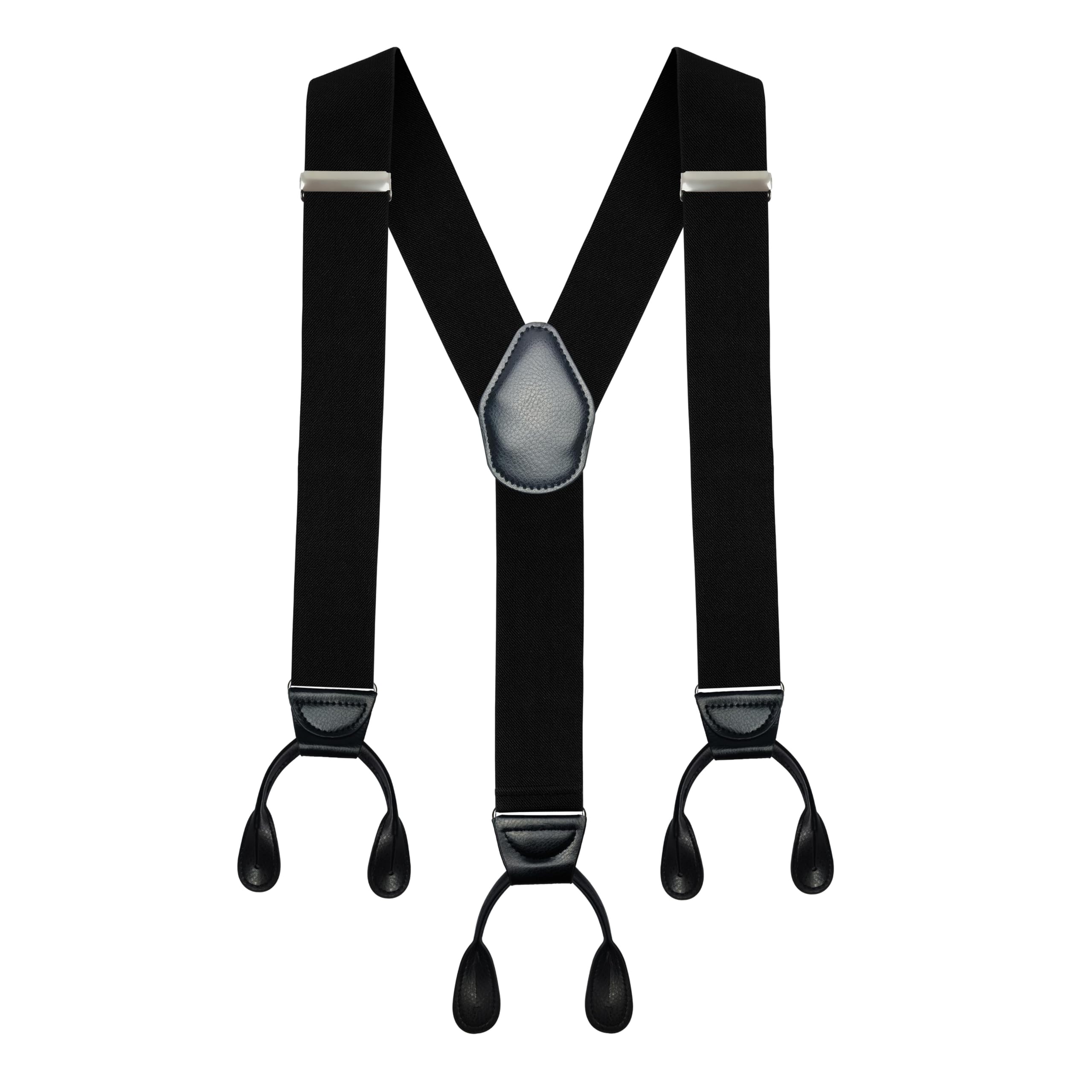 Moulen Men's Y-Back 2 Inches Wide Heavy Duty Button End Adjustable Utility Suspenders, Black, Size Large
