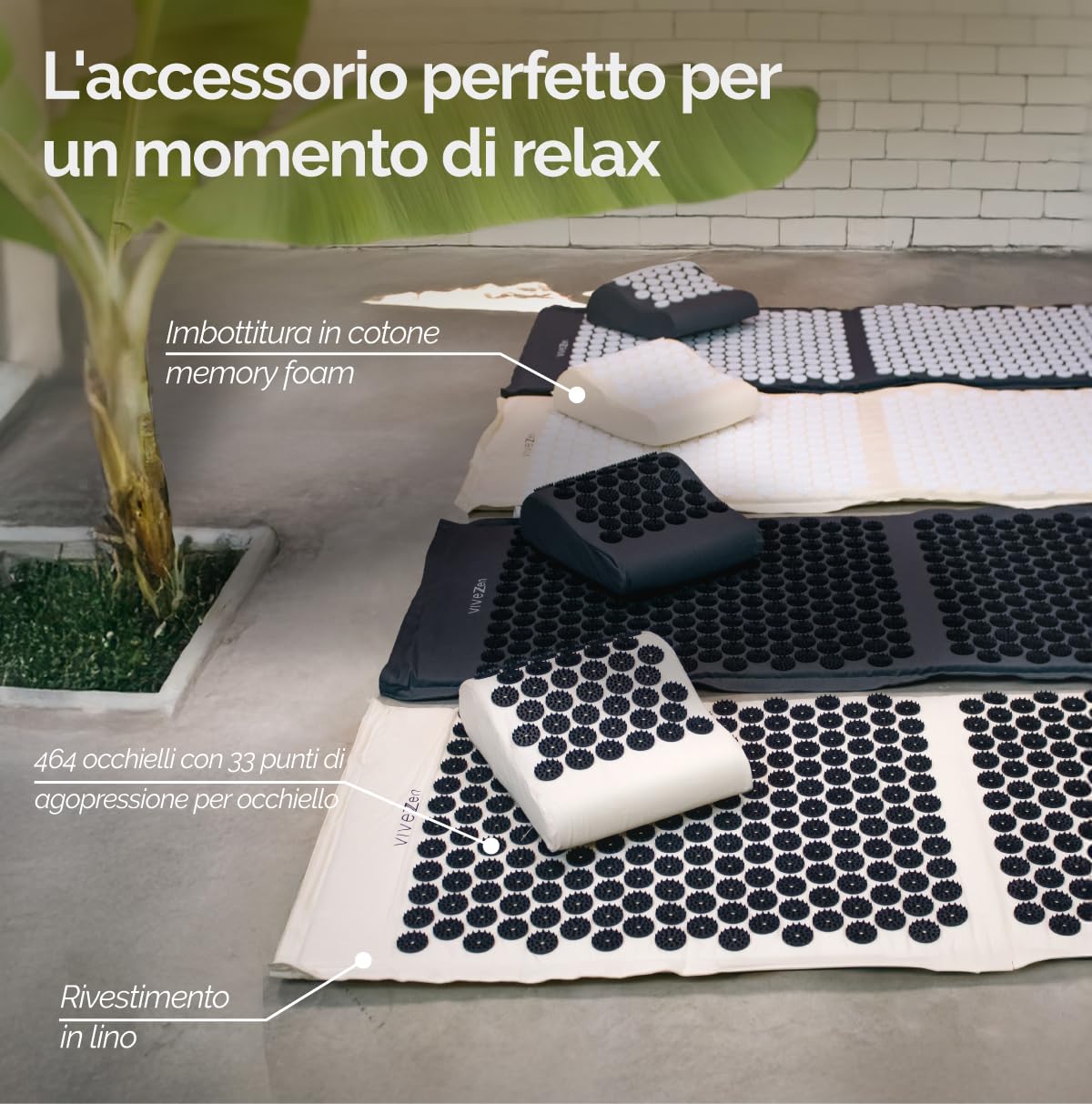 Vivezen - Tappetino per agopressione e cuscino con borsa per il trasporto