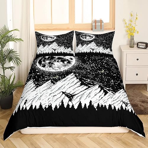 Juego de funda de edredón de 3 piezas con diseño abstracto de sol y luna, para niños, niños, místico, chic, bohemio, funda de edredón para