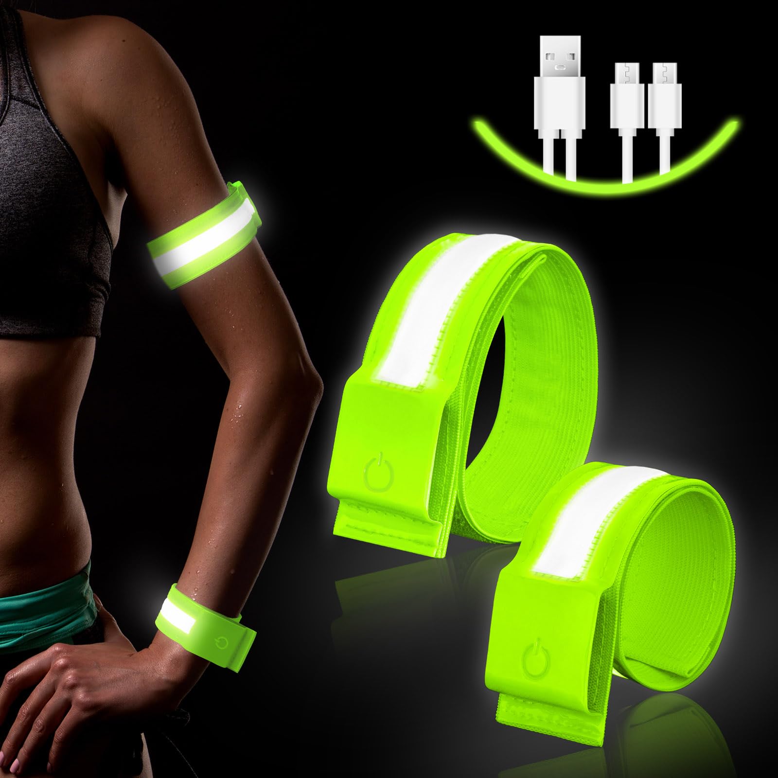 Ainiv 2 szt. Bransoletka LED, 7 kolorów LED pasek na ramię do ładowania USB, 3 tryby oświetlenia, jasne sportowe opaski odpowiednie do jazdy na rowerze, biegania, wędrówek, biegania, róży