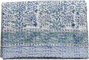 Indian Handmade Cotton Kantha Quilt Hand Block And Floral Print Kantha King/Super King Size Bedspread Blanket Kantha Boho Sofa Cover BedCover Throw Hand Block 01, Twin 90 x 60 Inch