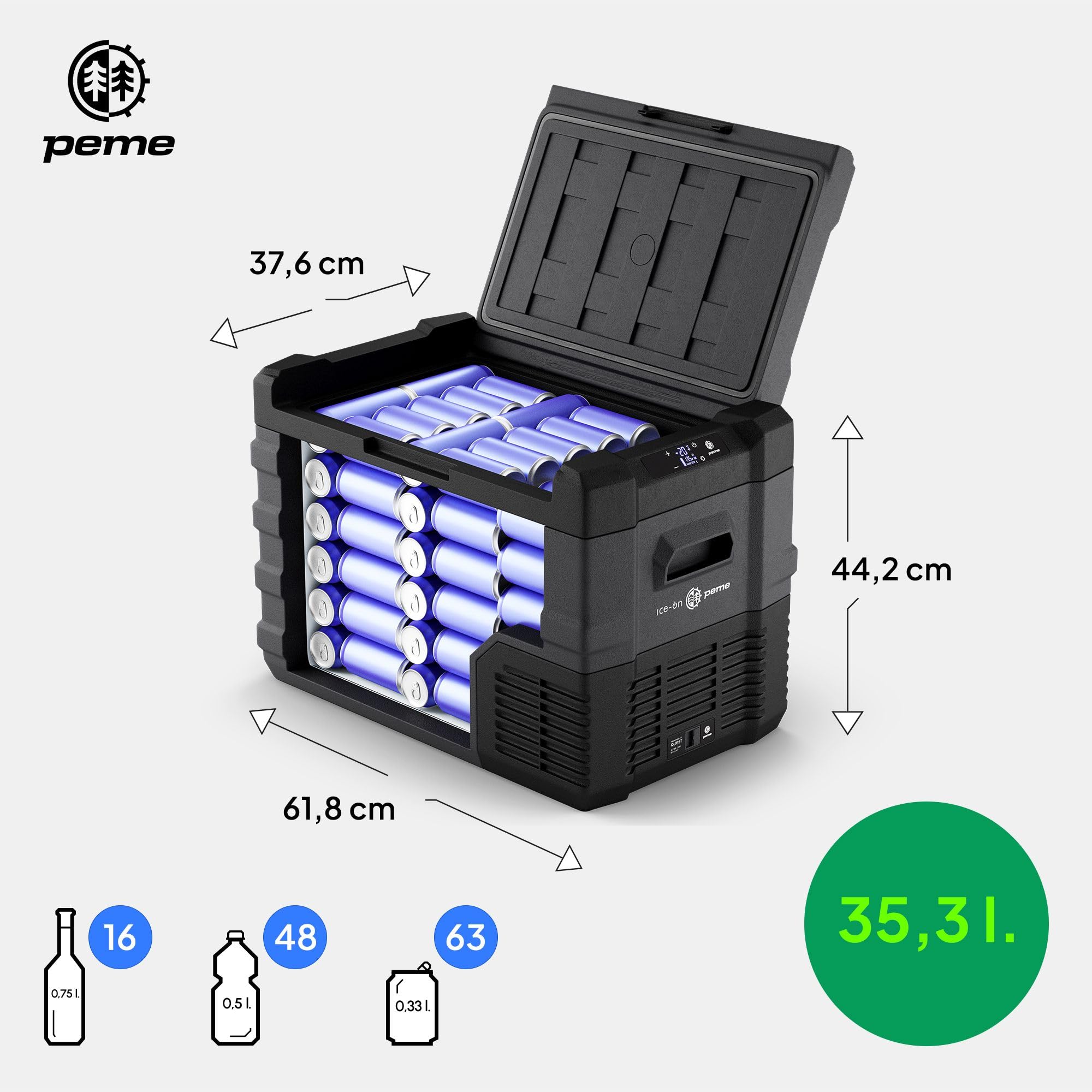 Peme Kühlbox Auto Kompressor Elektrisch Camping Kühlschrank Tragbar 35,3L 12V 24V 220-240V LCD Display