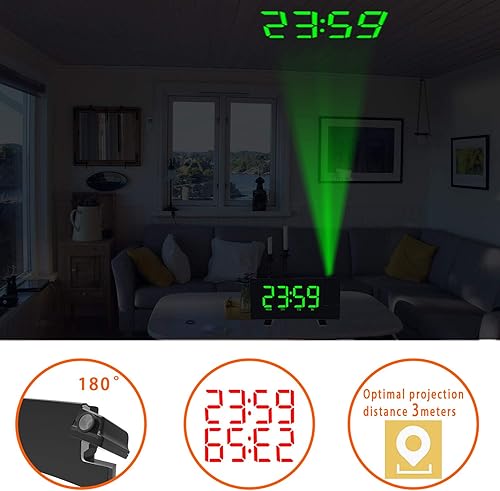 Miniatura 7 de Radio reloj despertador, radio Am Fm, reloj despertador de proyección, fácil de configurar, cargadores USB, batería de respaldo, 1224 horas para