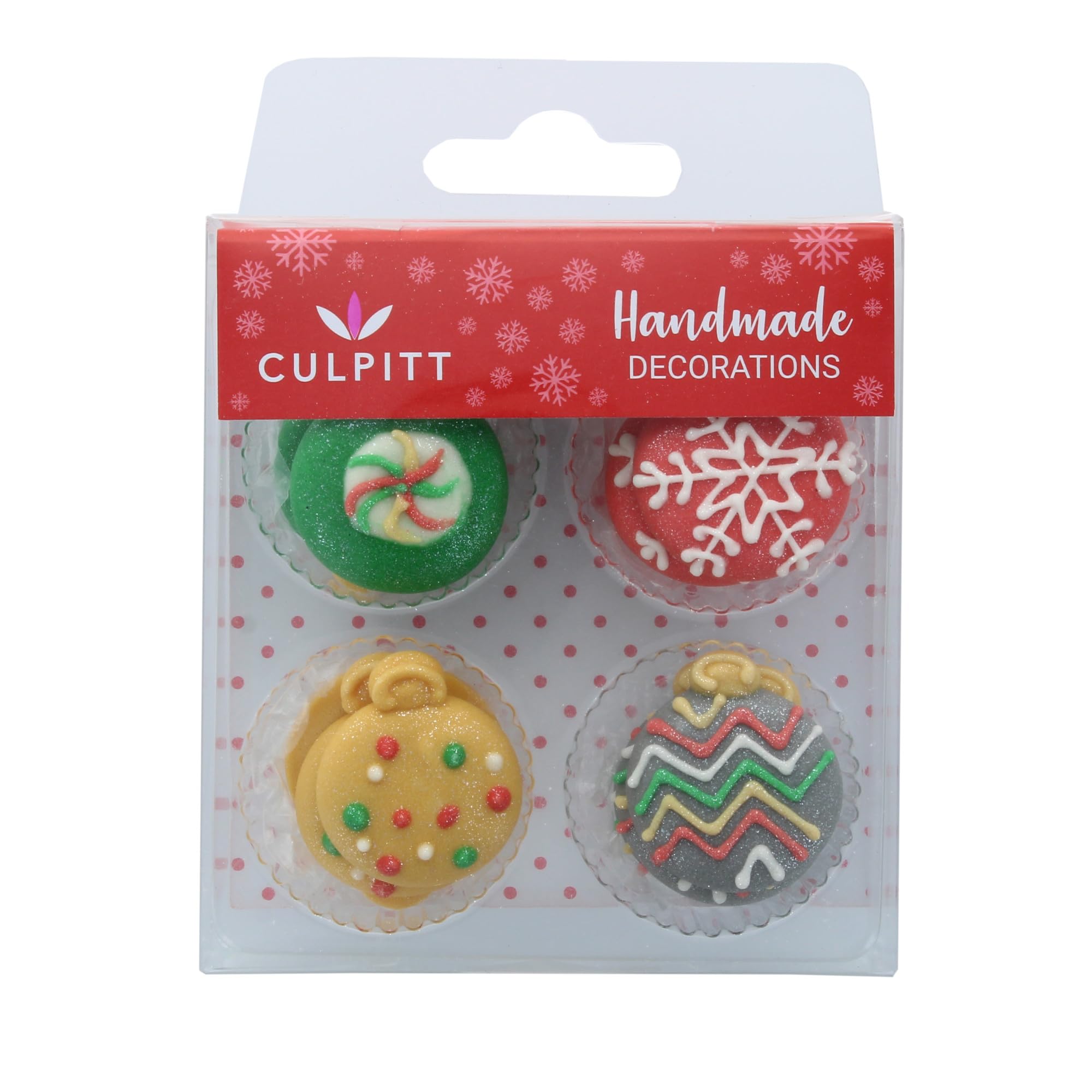 Culpitt Christmas Bauble Sugar Pipings, Edible Royal Icing Decorations, Multi-Coloured Festive Cake and Cupcake Toppers, Pack of 12