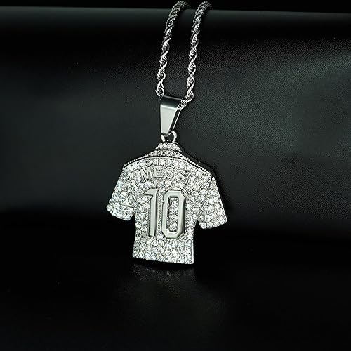 Miniatura 2 de LOK68 Collar con colgante de jersey de fútbol americano helado para hombres y niños, número 7número 10número 12cuello de jersey, hiphop CR7 Mes-si