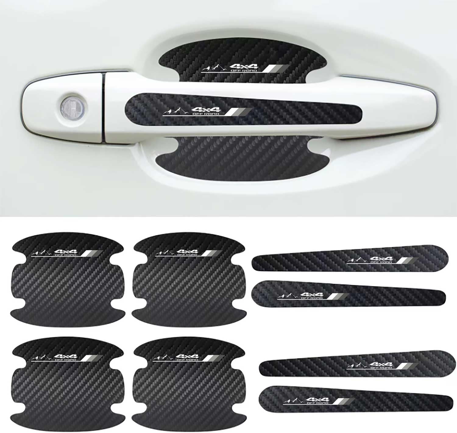 8PCS Stylish Tri-Color Carbon Fiber Car Door Handle Bowl Stickers, Universal Paint Guard Covers, Personalized Protective Film