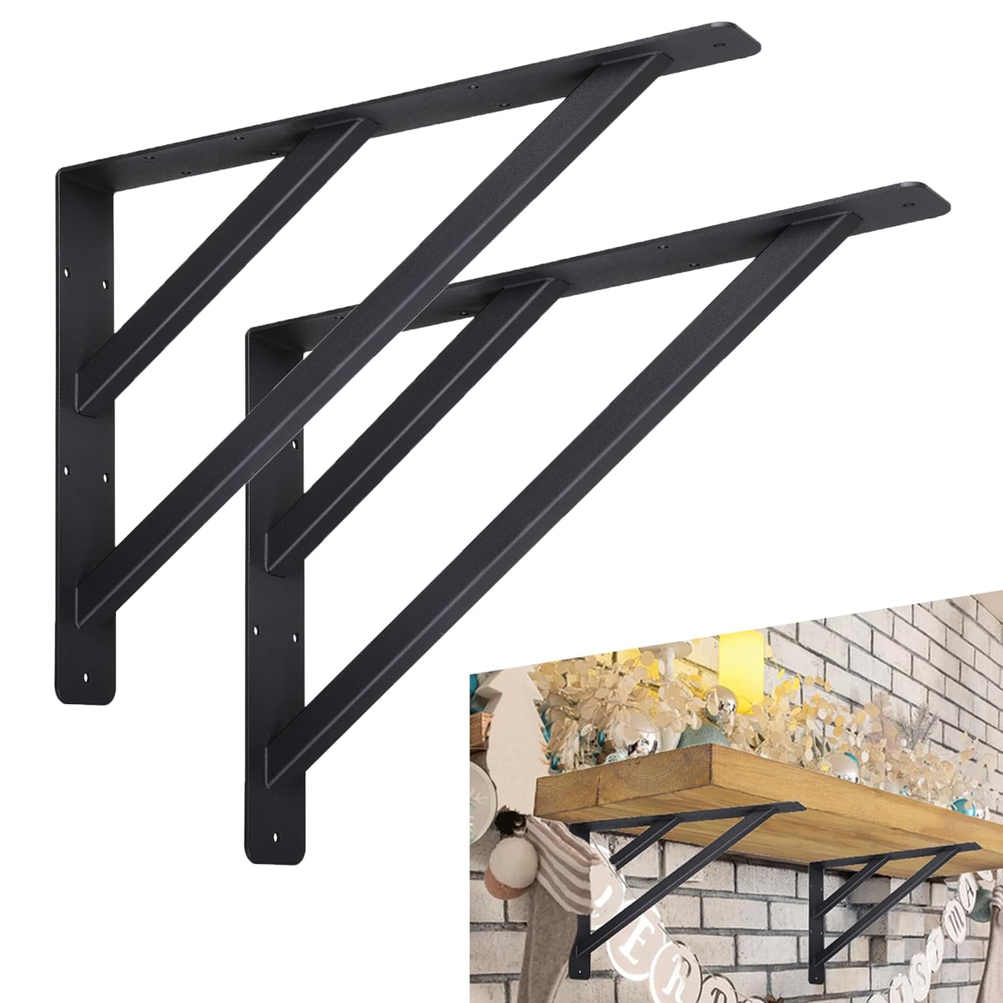 YZZHAJ 16 inch Heavy Duty Shelf Brackets, Countertop Support Brackets, Fireplace Mantel Brackets with Screws, Wall Mount Shelving Bracket for Granite,