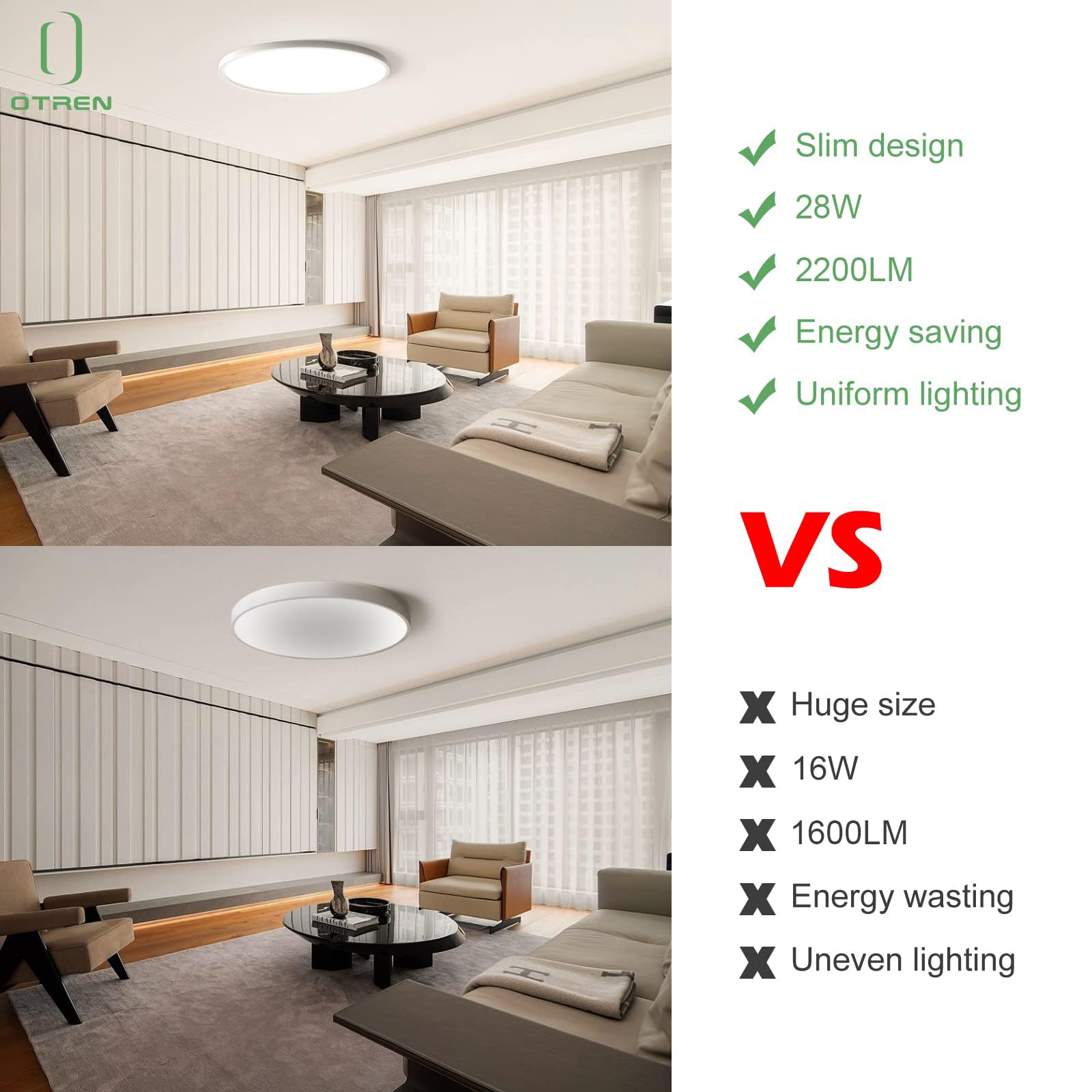 OTREN LED Ceiling Light, Bathroom Chandelier, 28 W, Ceiling Light for Bedroom Kitchen, Living Room, Office, Balcony - Image 2
