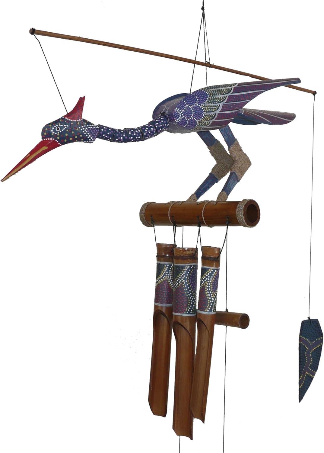 Cohasset Gift & Garden Abby Bobbing Head Bird Bamboo Wind Chime - Unique Outdoor Bird and Rooster Decor, Medium to Large Sized for Outside Spaces, Hand Painted Spotted Design - Rustic Wind Chimes with