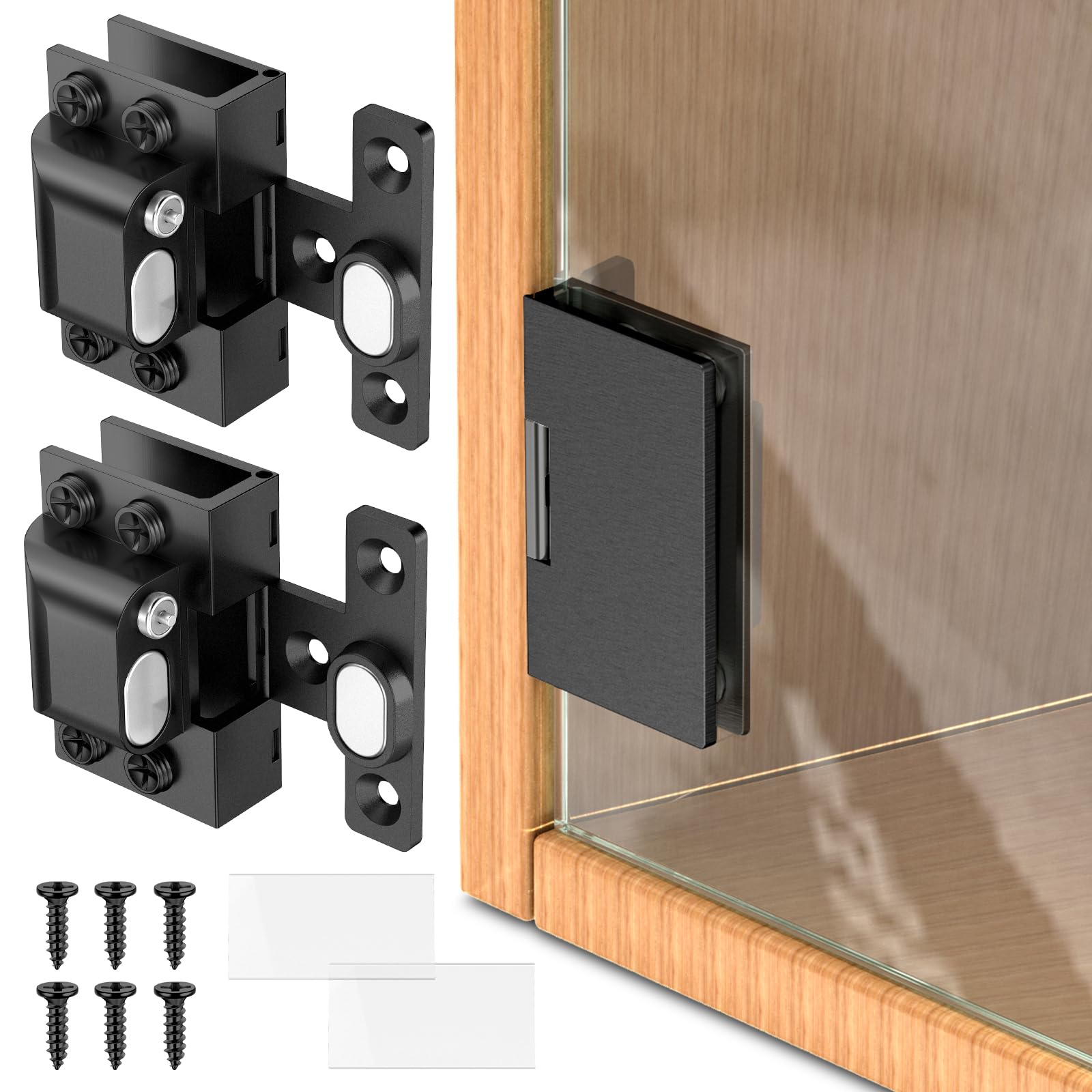 Loodmeo Glass Door Hinges,Soft Close Hinges for Glass Cabinet Doors，Glass Cabinet Door,Silent Closing for Thickness 5-8MM Doors(Black,4 Pack) (2, Black)