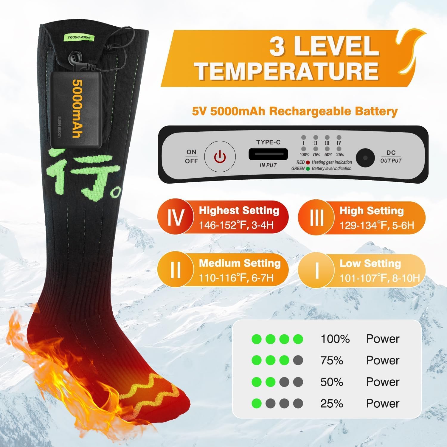Heated Socks for Men Women, APP Control Electric Heated Socks Rechargeable Washable, Battery Heated Socks Foot Warmer Socks for Hiking Biking Camping Skiing Hunting Outdoor Work, Heating Thermal（XL