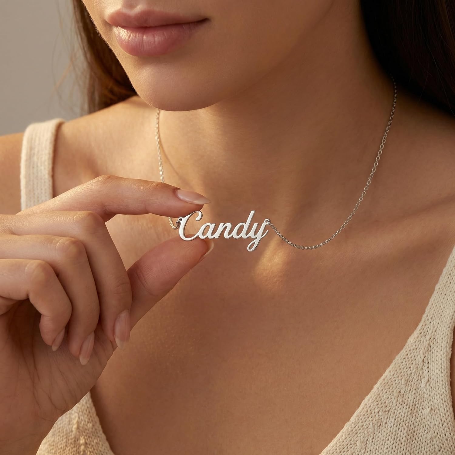 14k Solid Gold Name Necklace Personalized, Custom Script Nameplate Necklace, Dainty Custom Name Necklace For Women, Nameplate Customized Pendant, 14K Solid Gold, Gold Vermeil and 18K Gold Plated Options