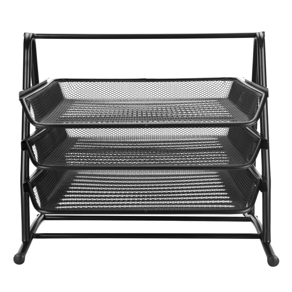 Briefablage Metall Zeitschriftensammler 3 Fächer Dokumentenablage Bücher Schreibtisch Organizer Office Briefbox Mesh Schreibtischablage Zettelbox für Zuhause Büro Tisch Arbeitszimmer
