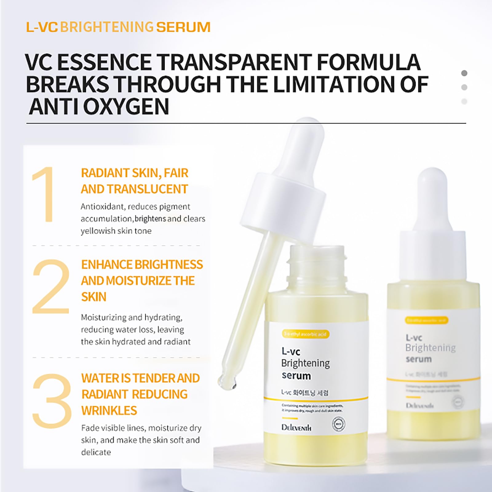 DEleventh Korean Brand Vitamin C Brightening Face Serum 37ml / with 3-O-Ethyl Ascorbic Acid, Niacinamide and α-Arbutin - Image 3