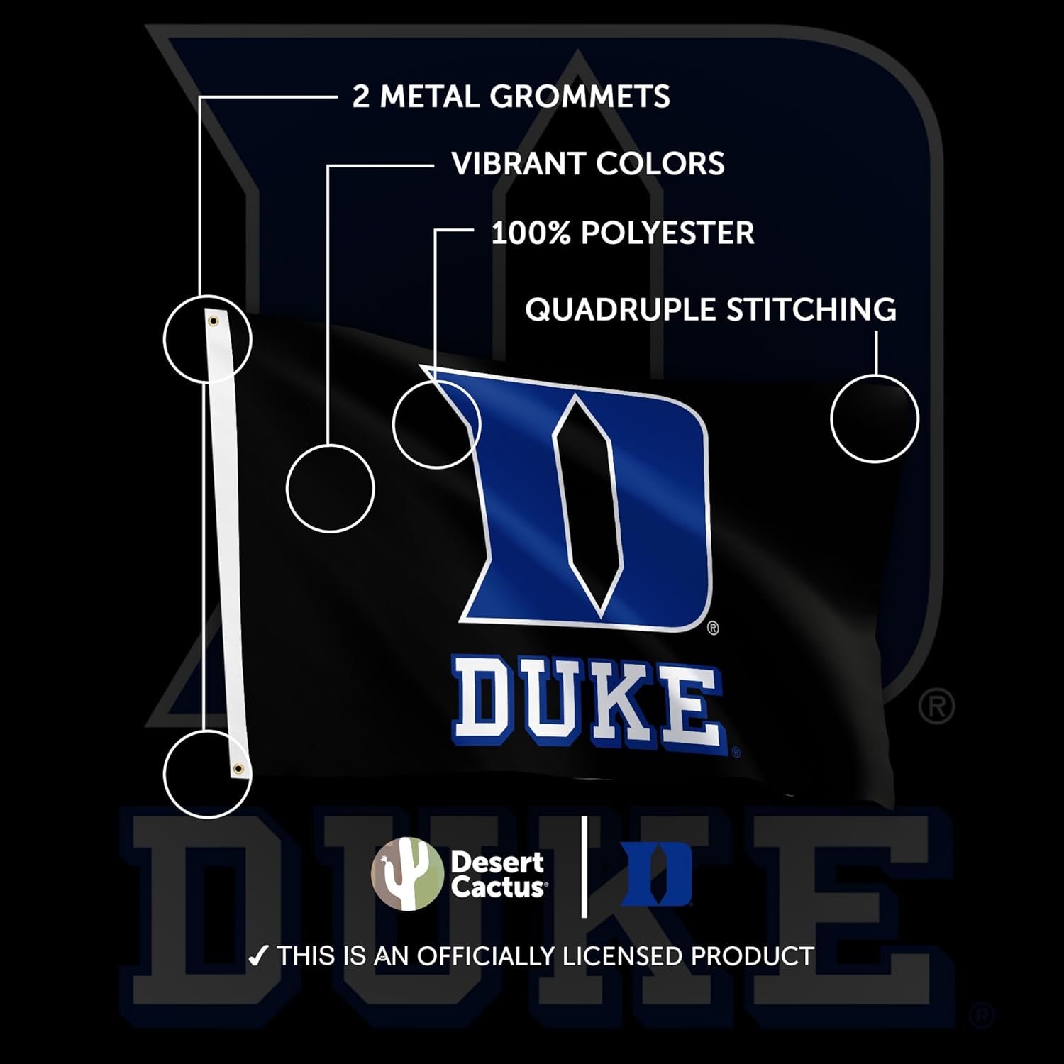 Desert Cactus Duke University Flag - 3 x 5 Feet DU Duke Blue Devils Banner, Indoor/Outdoor Durable Fabric, 100% Polyester Design(C3)