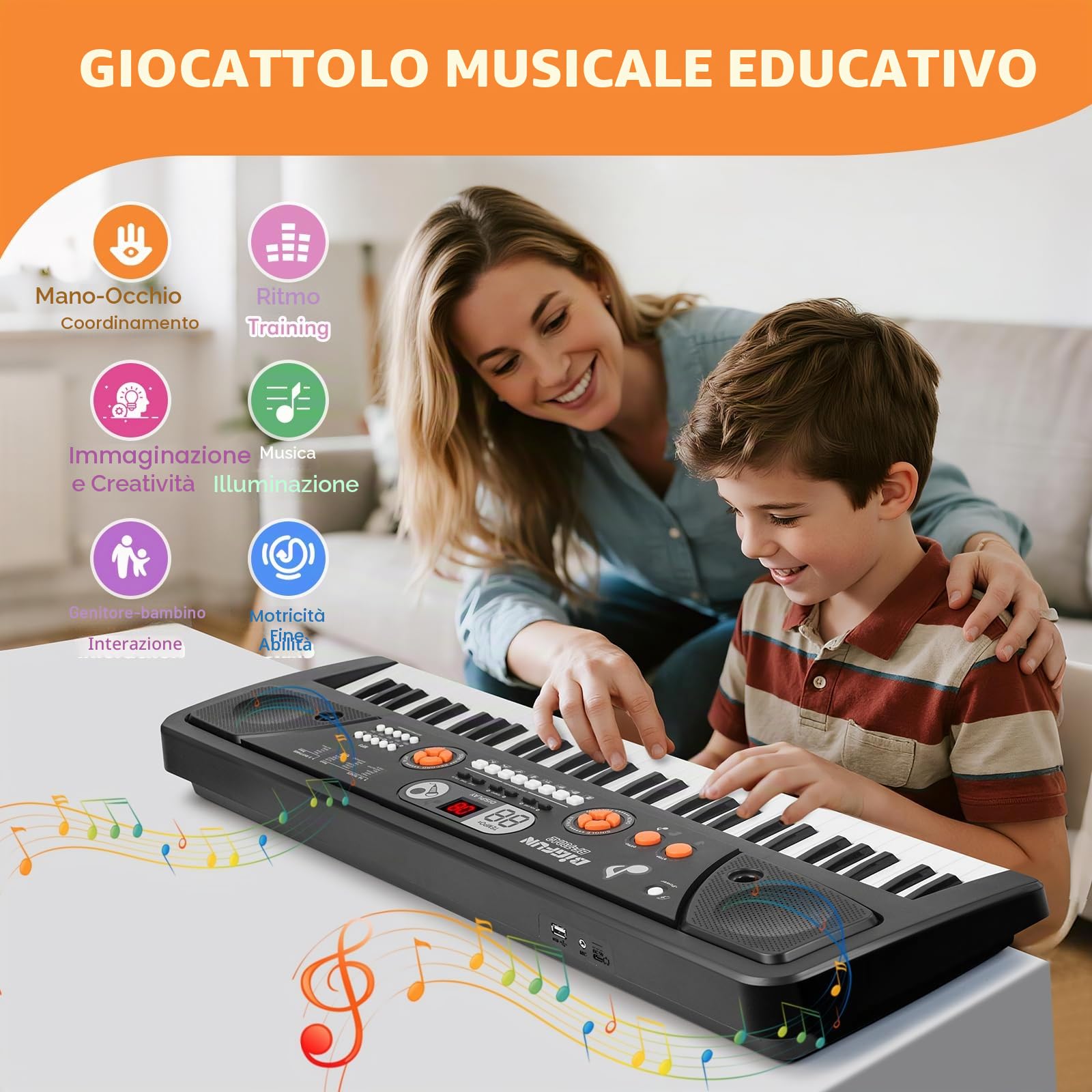 61 Tasti Pianoforte Tastiera per Bambini Principianti Elettronica Pianoforte con Schermo LCD Microfono Musicale Giocattolo per Ragazze e Ragazzi di 3 4 5 6 7 8 Anni Regalo