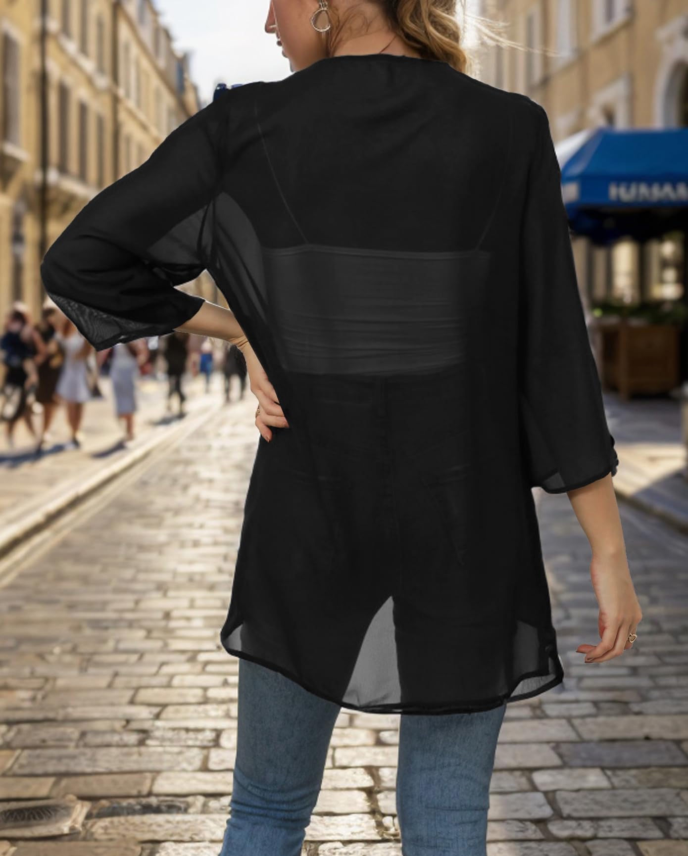 Cardigan kimono en mousseline transparente pour femme ouvert sur le devant - Capes châle