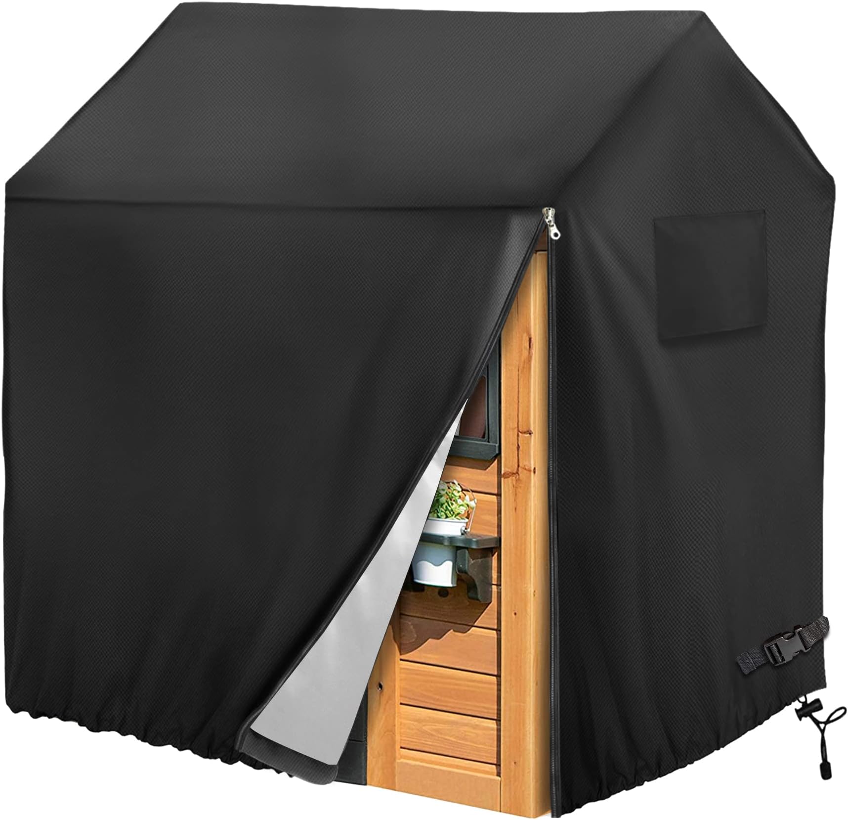 Playhouse cover, Outdoor wooden kids playhouse covers, 57" L x 57" W x 63" H, Waterproof, Sun Protection dust, Easy to put on with side zipper, 640D Heavy duty oxford fabric, (Black)
