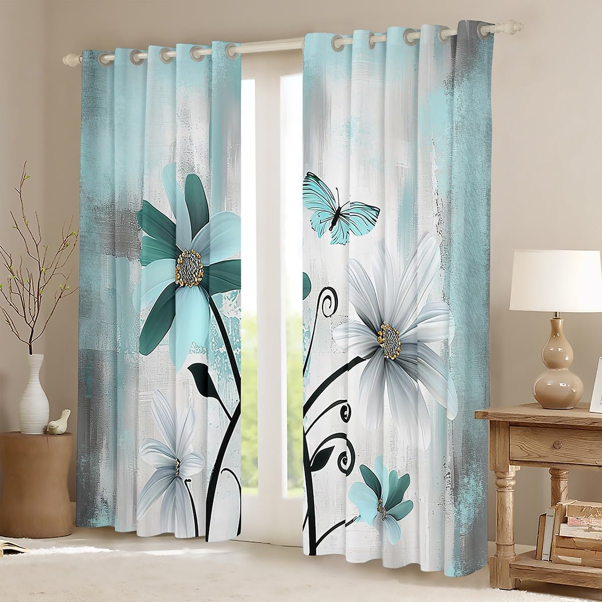 Feelyou Flower Curtains for Bedroom Living Room (2 Panels, 38 x 54 Inch) Kids Vintage Floral 30%-50% Blackout Curtains Boys Girls Butterfly Darkening Drapes Botanical Nature Theme Window Treatments