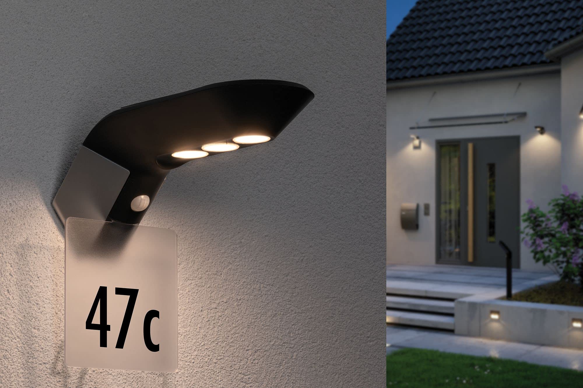 Paulmann 94250 Solar Wandleuchte Soley LED Außenleuchte incl. 1x1,22 Watt Anthrazit Kunststoff 3000 K Warmweiß