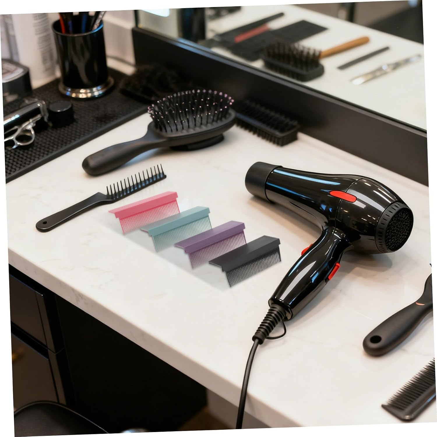 Didiseaon Hair Straightener Comb Attachment 4pcs Clip-on Flat Iron Accessory for Hair Styling at Home and Salon Compact Detangling Tool