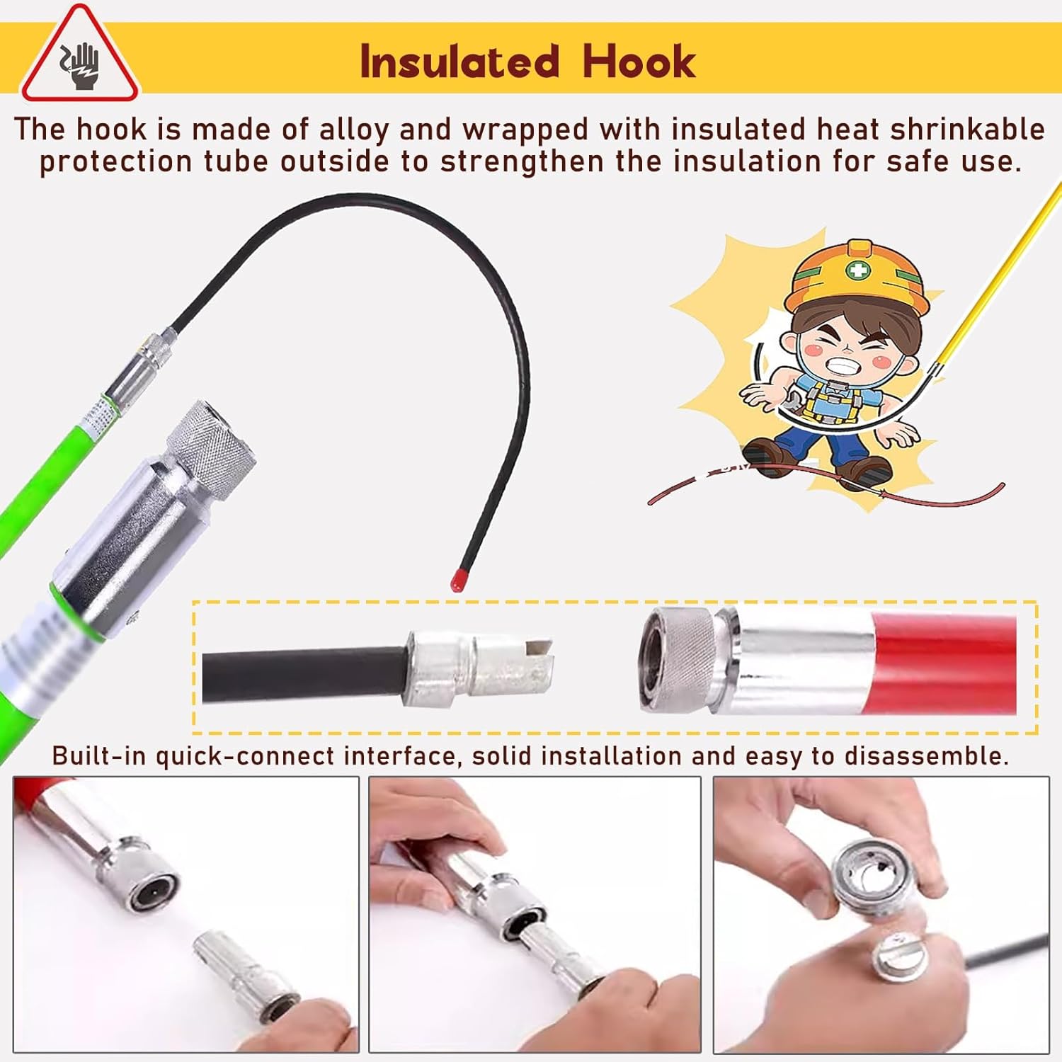 Anti-electrocution Rescue Hook Electrical Safety Rescue Hook Hotstick - 4 5 Ft 6 Foot 10 Feet, Insulated Rescue Hook 16 Inch Opening, 3.2cm Fiberglass Life-Saving Pull Rod for Electric Vehicles/Electr