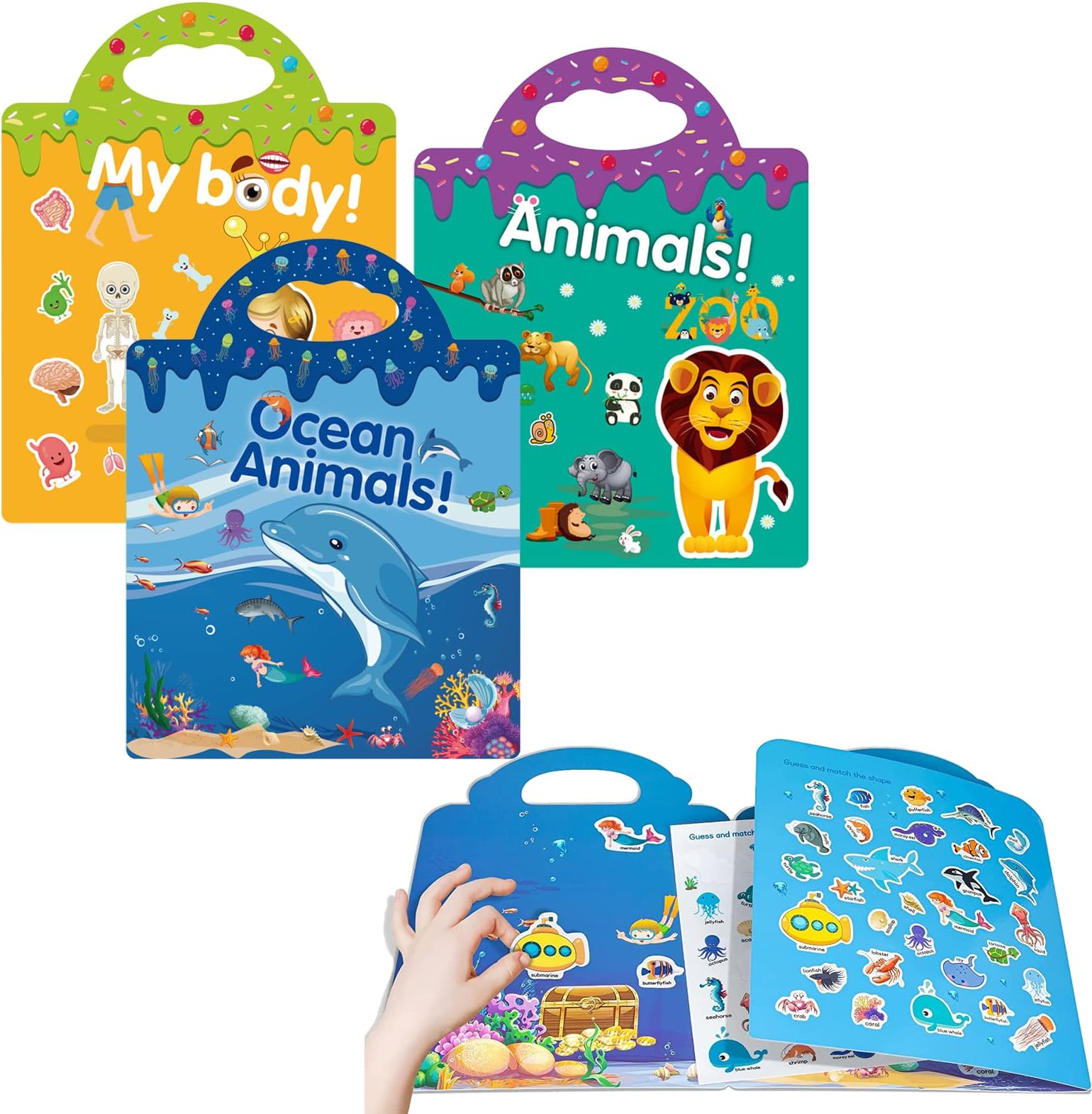 GIYIHKIO 3PCS Reusable Sticker Books for Kids, Toys for 2-5 Year Old Girls Boys Birthday Gifts, Toddler Toys, Learning Stickers for Kids Toys, Journal Paper Stickers Scrapbooking Stationery Sticker