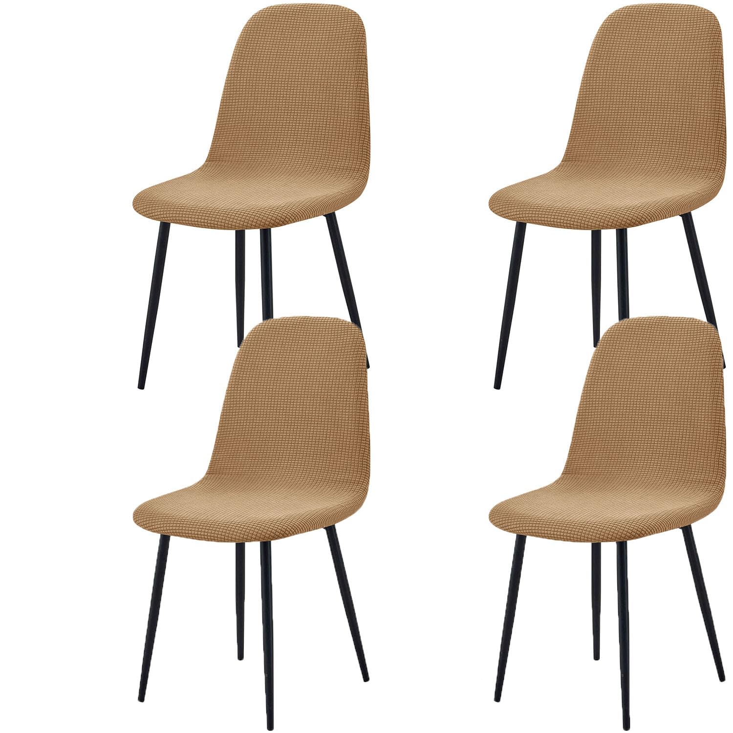 HACLEN Stretch Shell Chair Covers for Dining Chairs, Soft Jacquard Mid Century Modern Chair Protector, Washable Wrinkle-Free Armless Chair Slipcovers (Coffee,Set of 4)
