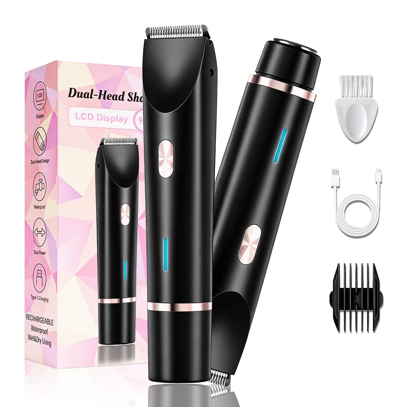 Rasoio elettrico 2 in 1 per bikini da donna, colore nero