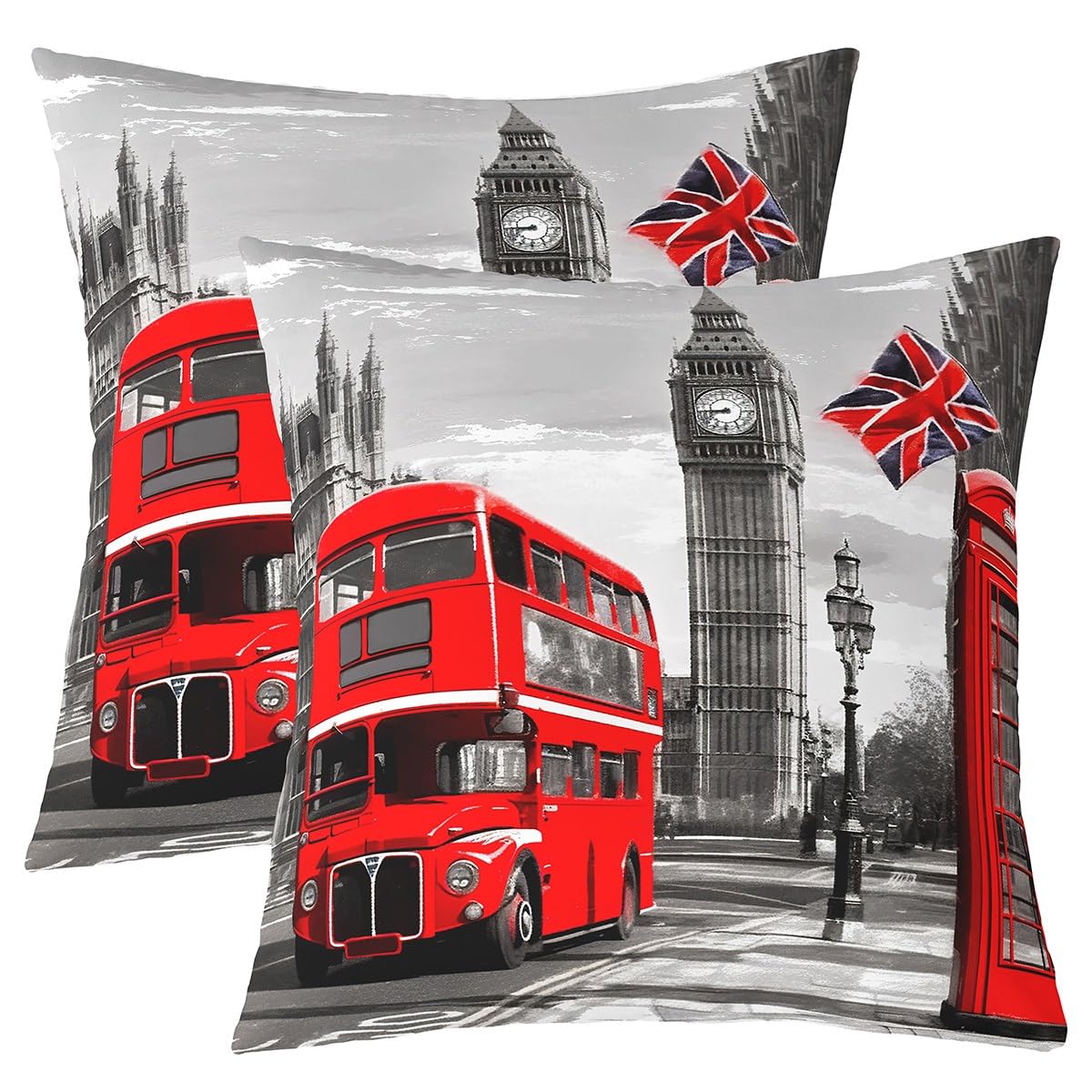 Taie d'oreiller bus londonien 61x61 cm finitions soignées