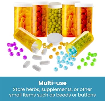 Wellbrite 100-Pack Pill Bottles Empty with Caps - 13 Pill Dram Plastic Medicine Bottles - Plastic Vials - Containers for Prescription Medication, Vitamins & Supplements - Orange